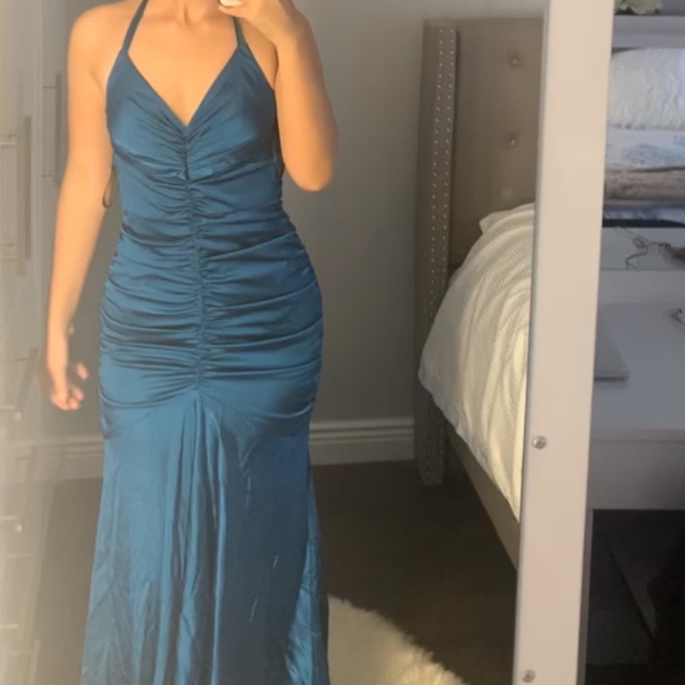 Jessica McClintock blue silk maxi dress